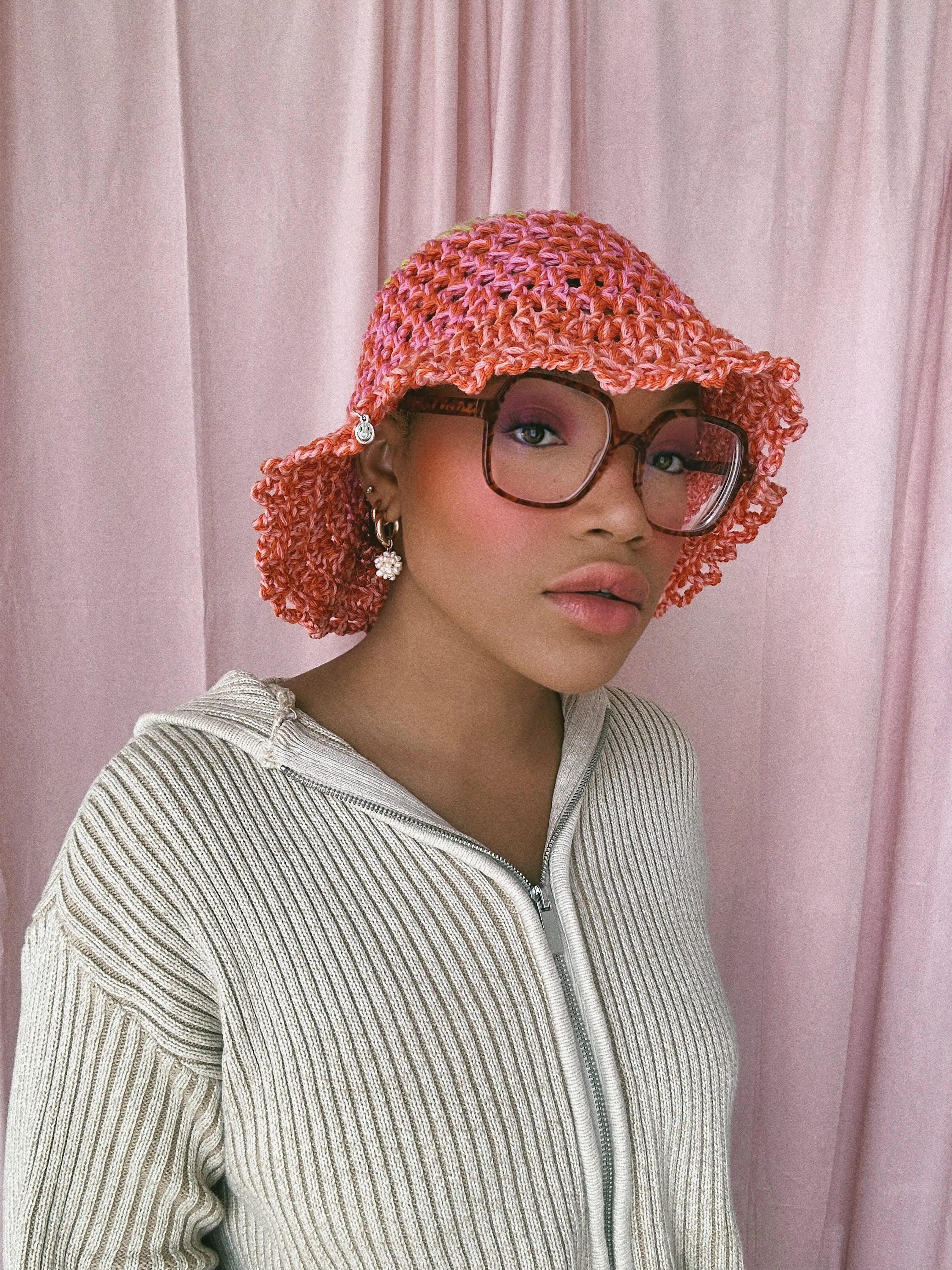 (1 Of 1) Green, Pink and Orange Crochet Hat - READY TO SHIP