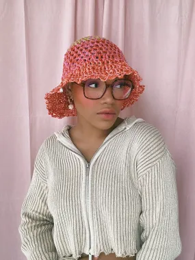 (1 Of 1) Green, Pink and Orange Crochet Hat - READY TO SHIP