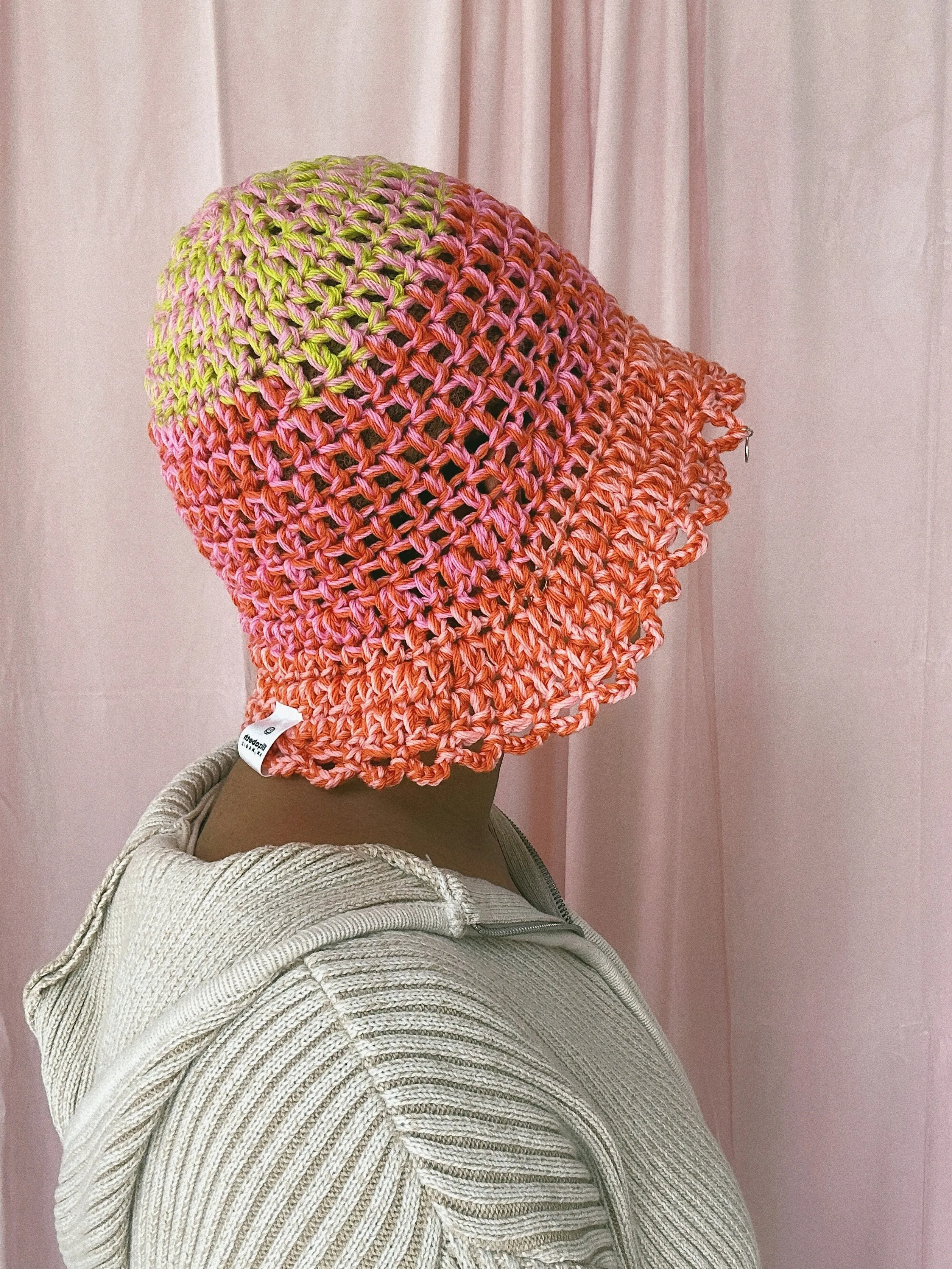 (1 Of 1) Green, Pink and Orange Crochet Hat - READY TO SHIP