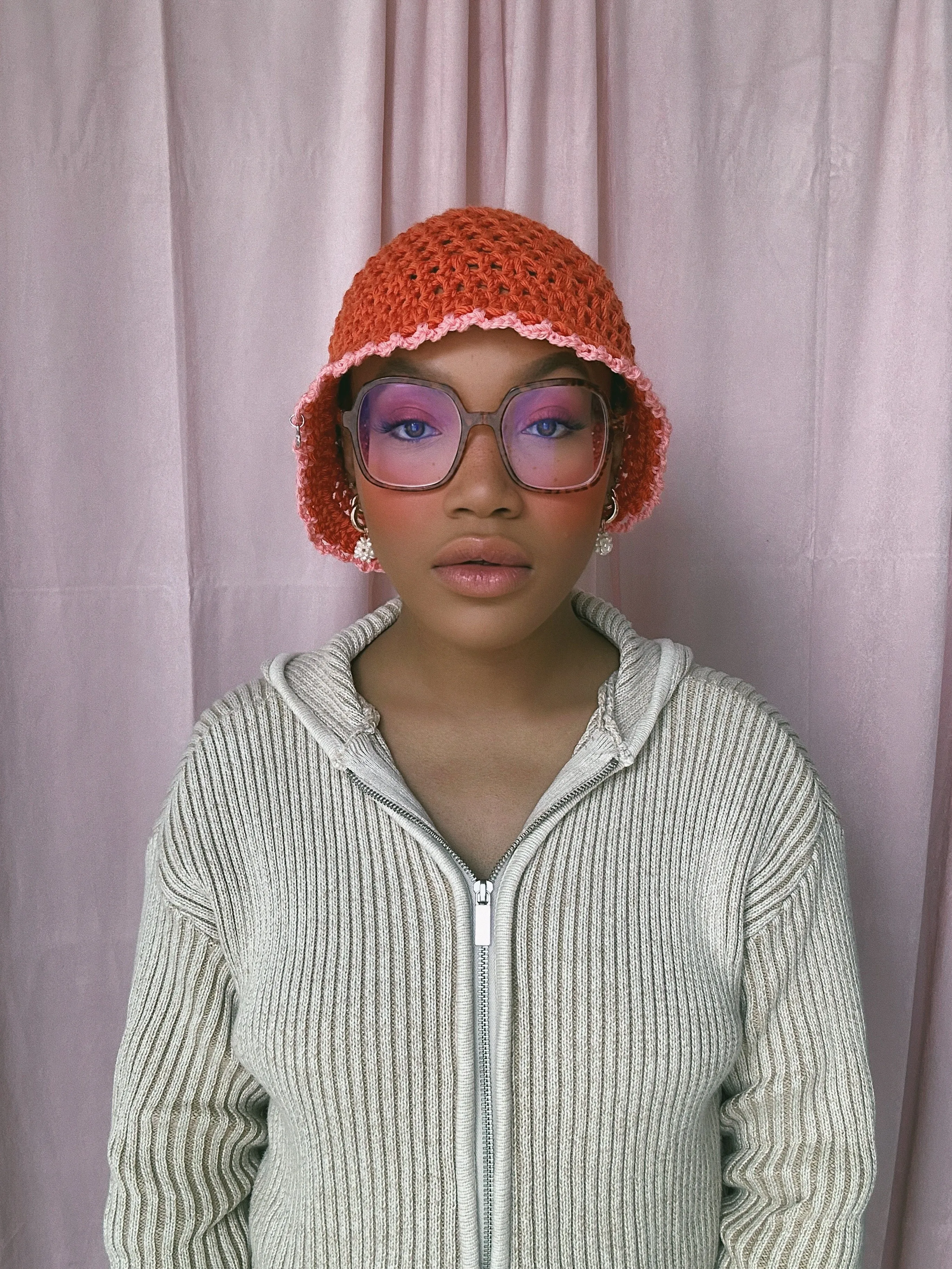 (1 Of 1) Orange and Pink Crochet Hat - READY TO SHIP