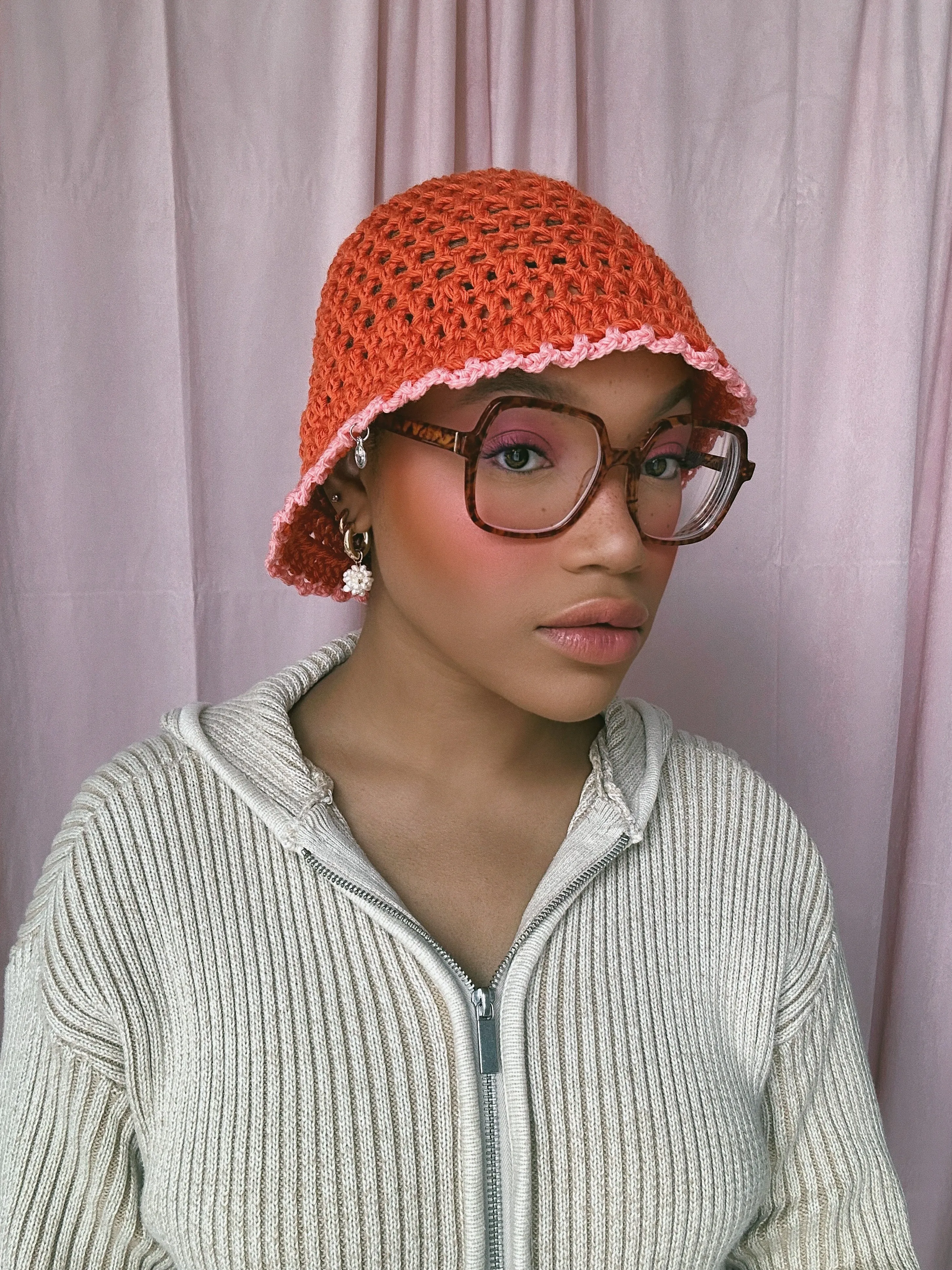 (1 Of 1) Orange and Pink Crochet Hat - READY TO SHIP