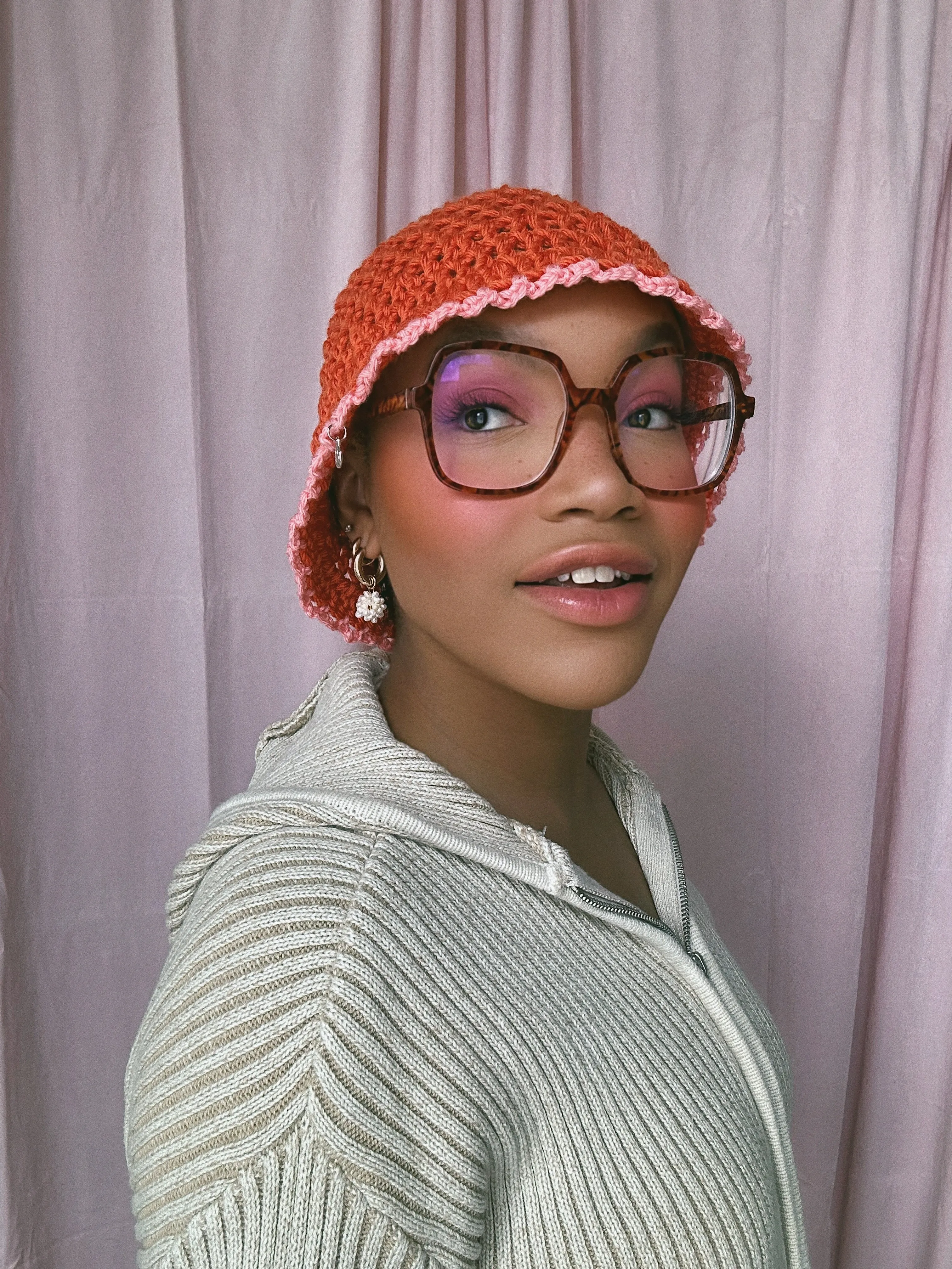 (1 Of 1) Orange and Pink Crochet Hat - READY TO SHIP