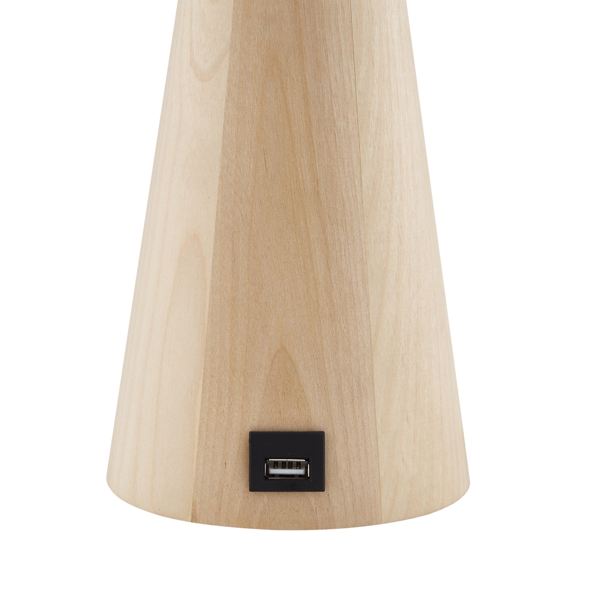 20 Beige Solid Wood USB Table Lamp With Beige Drum Shade