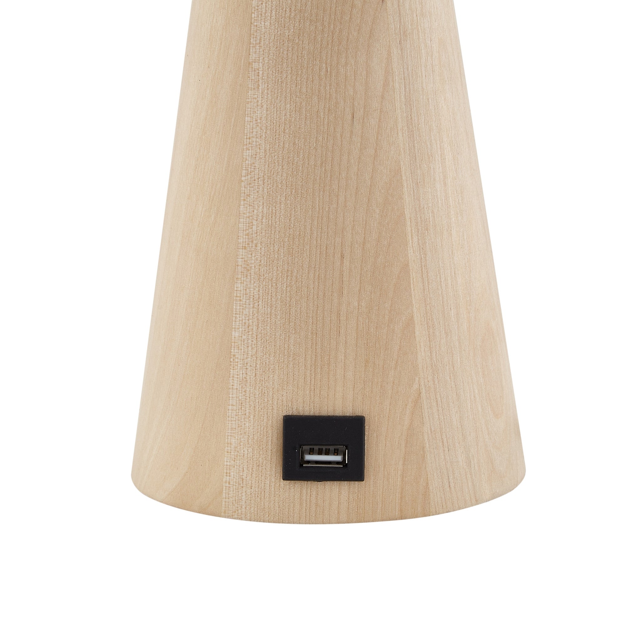 20 Beige Solid Wood USB Table Lamp With Beige Drum Shade