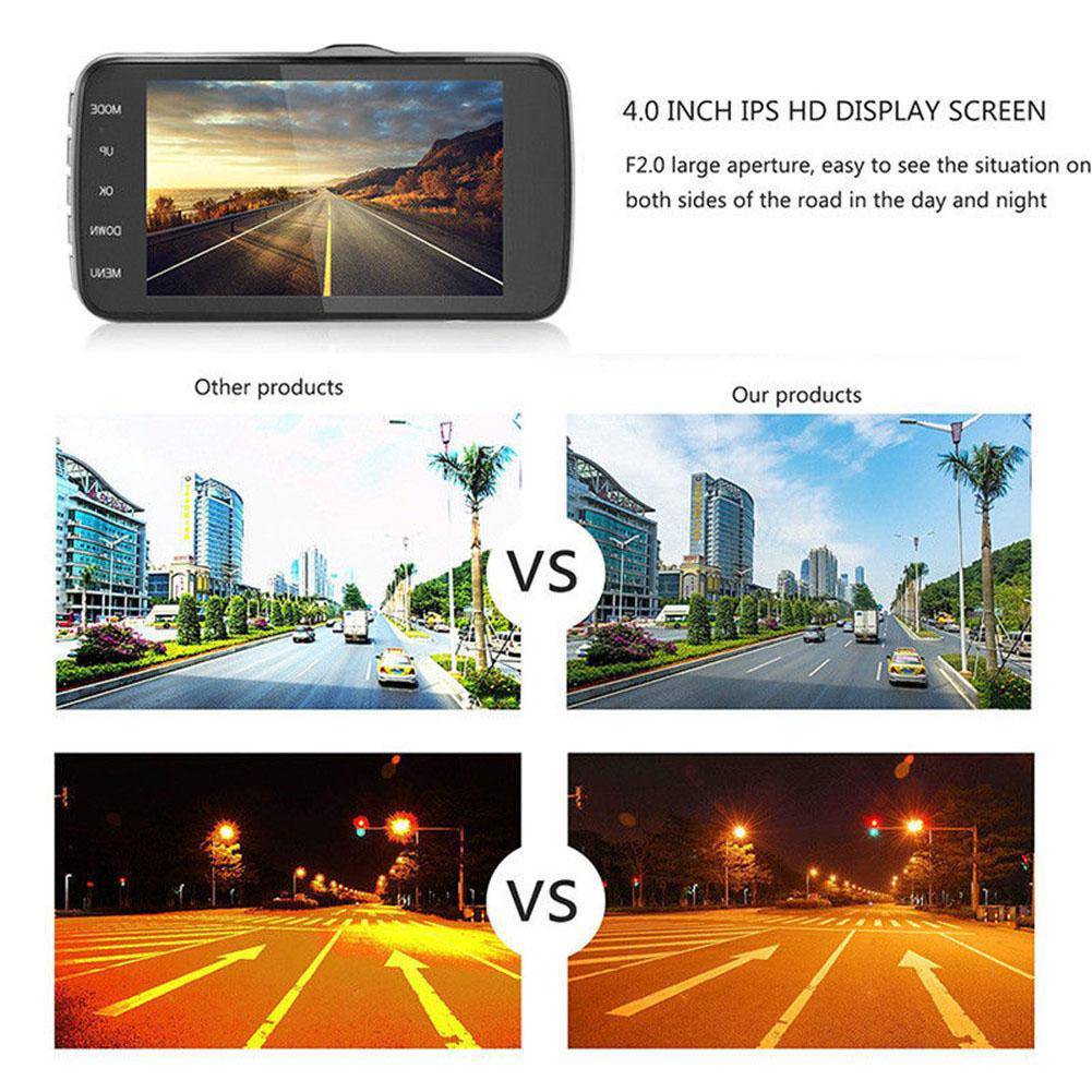 4 Inch LCD Screen 170 Degree Dash Cam Dual Lens HD 1080P Camera Car DVR Vehicle Video Recorder G-Sensor Parking Monitor