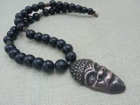 African Men Face Pendant Black Copper Jewelry Beaded Gift for Him