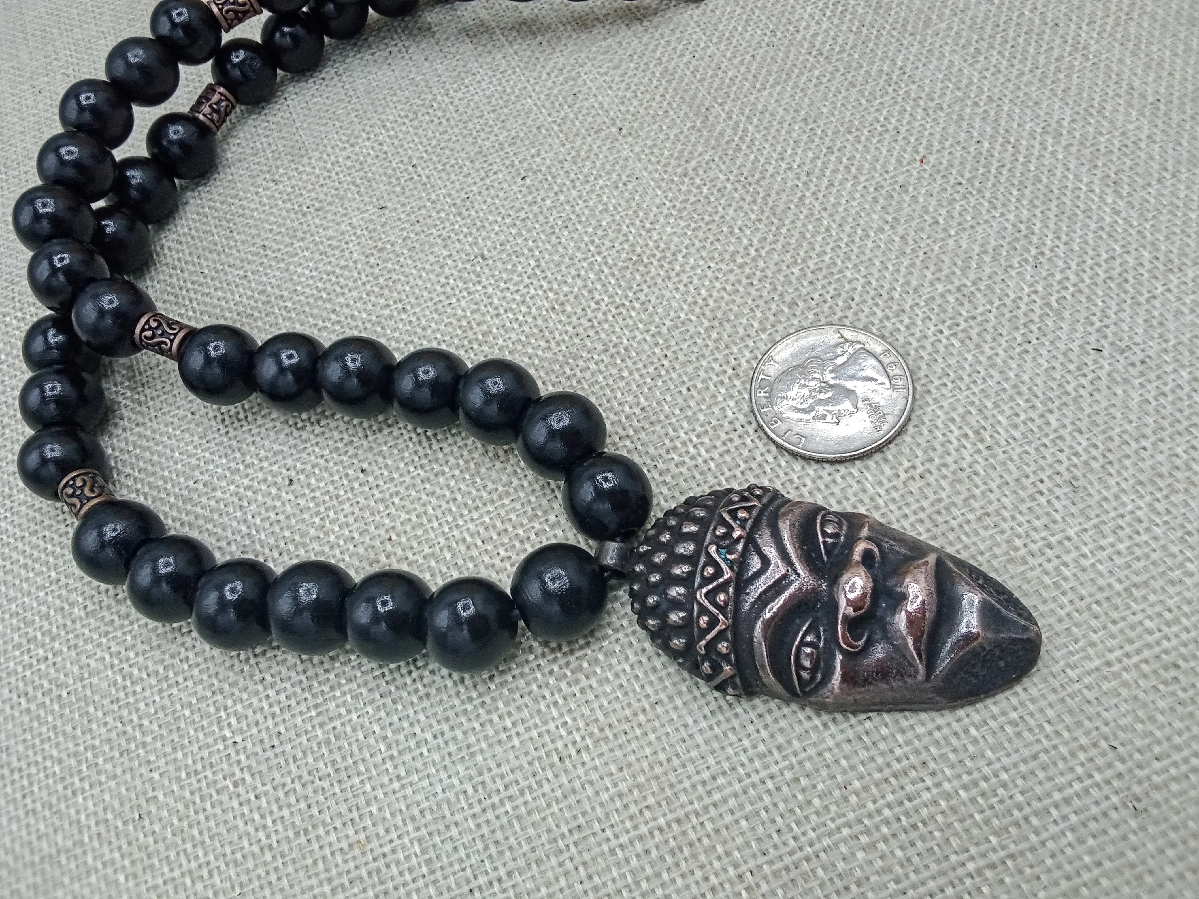 African Men Face Pendant Black Copper Jewelry Beaded Gift for Him