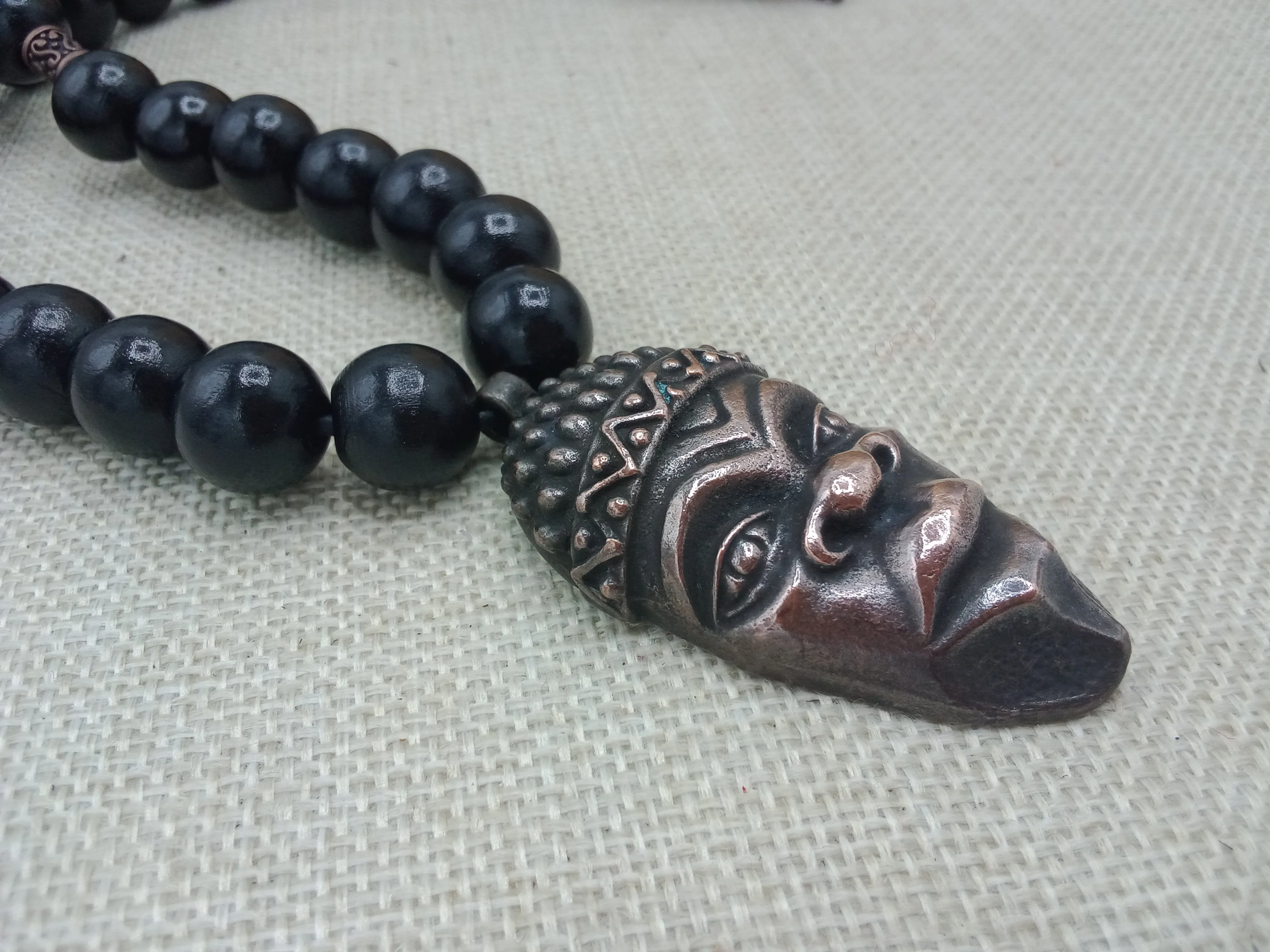 African Men Face Pendant Black Copper Jewelry Beaded Gift for Him