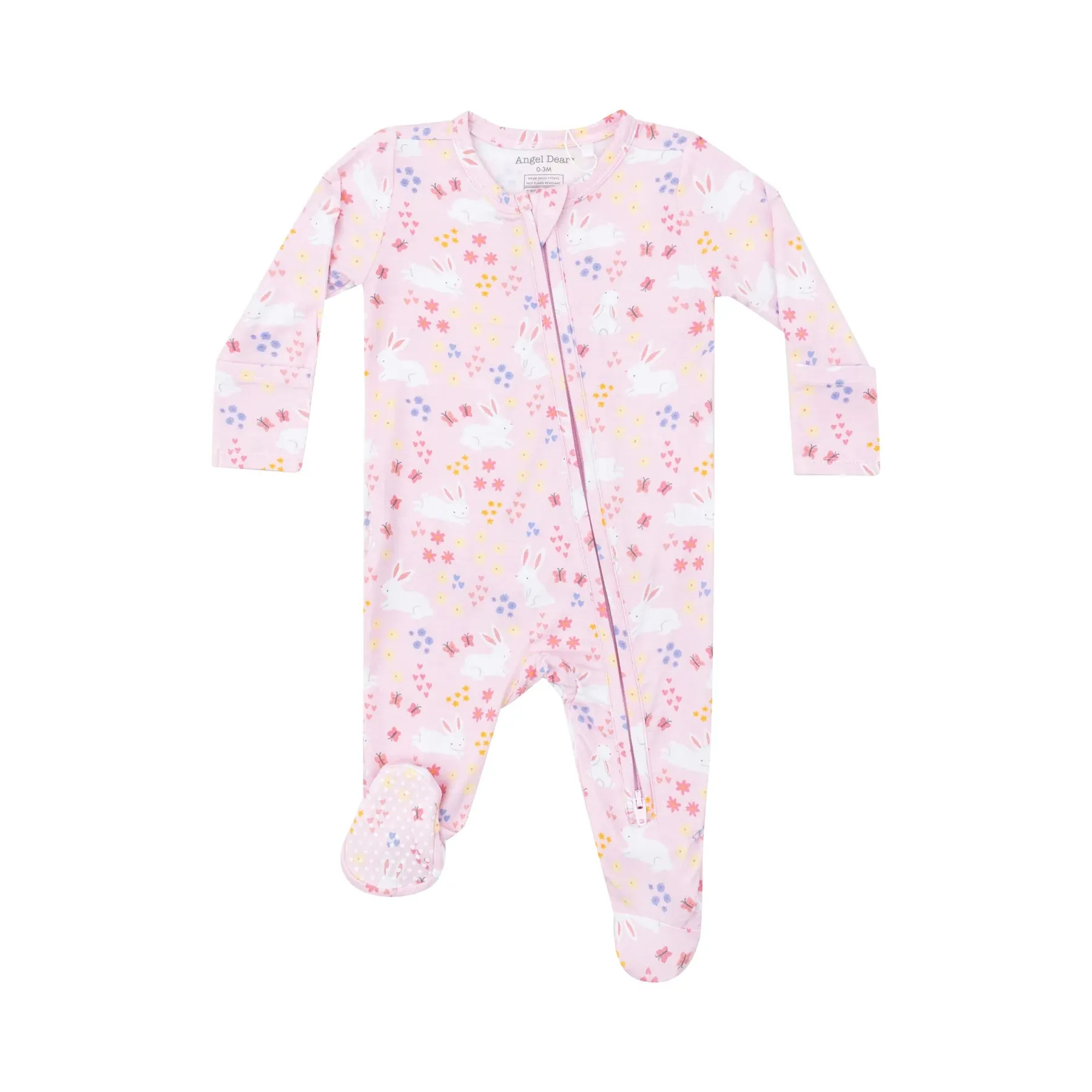 Angel Dear - Pink Bunny Meadow Ruffle Two Way Zip Footie