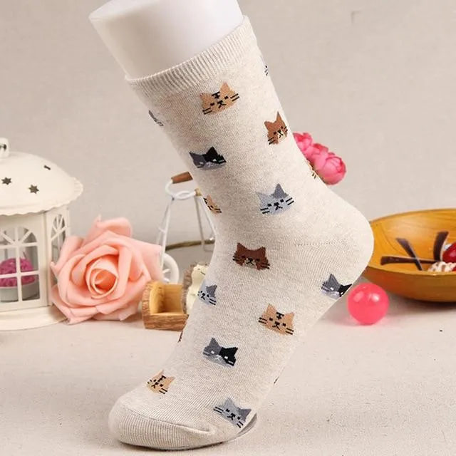 Animal Cartoon Prints Lovely Hosiery Socks for Women in 5 Colors