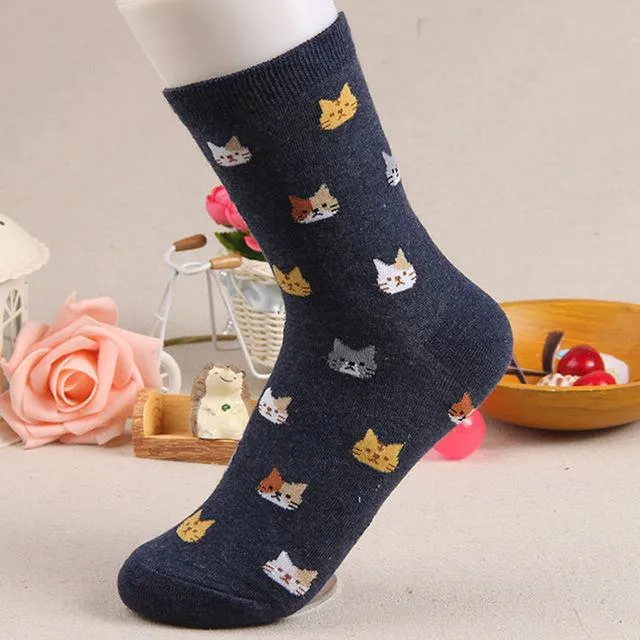 Animal Cartoon Prints Lovely Hosiery Socks for Women in 5 Colors