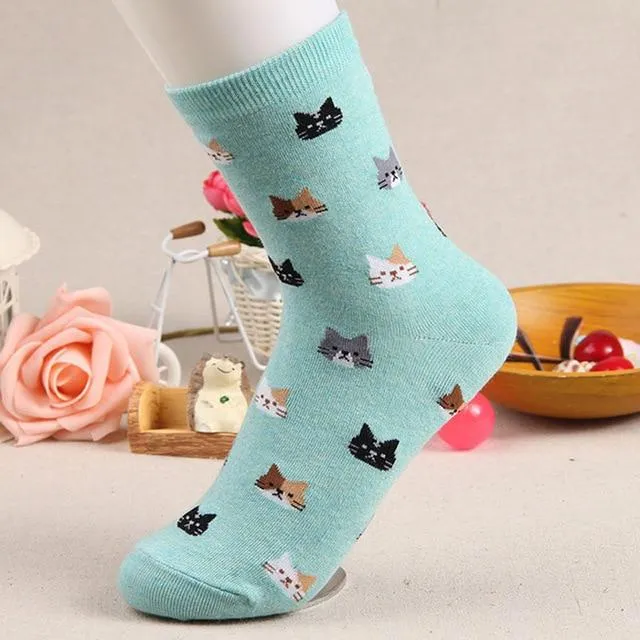 Animal Cartoon Prints Lovely Hosiery Socks for Women in 5 Colors