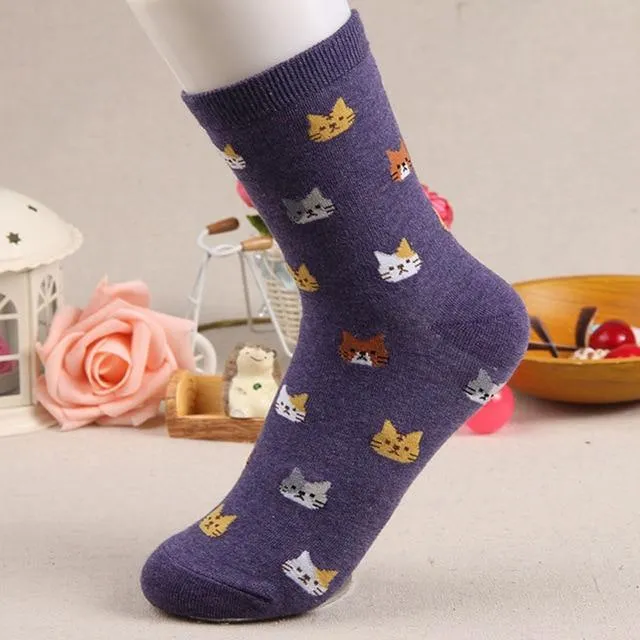 Animal Cartoon Prints Lovely Hosiery Socks for Women in 5 Colors