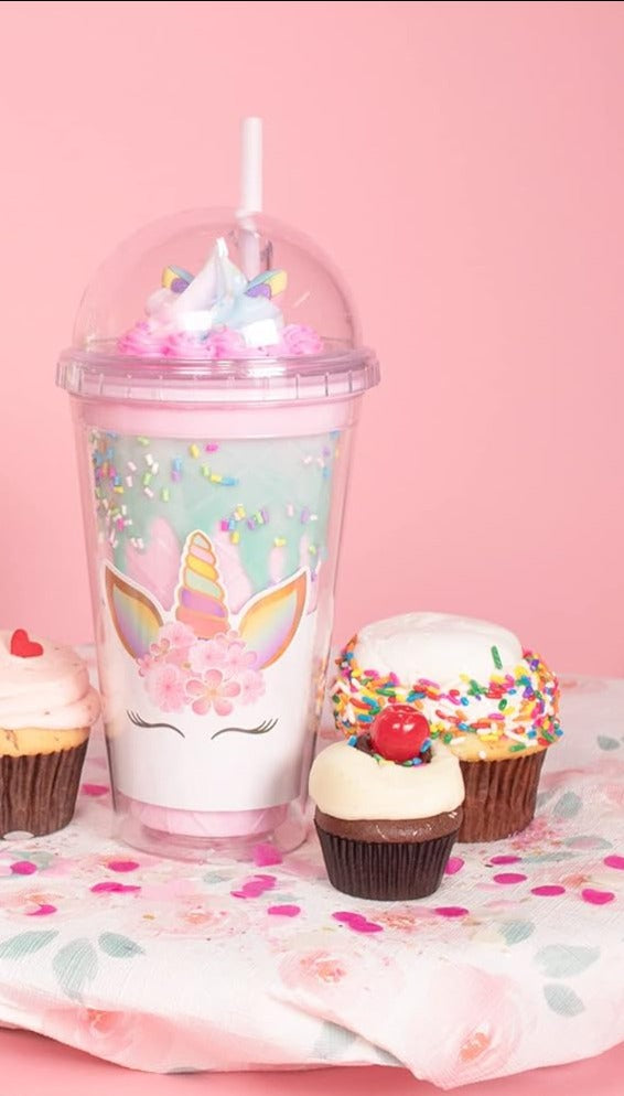 Bewaltz Unicorn Frosting Tumbler w/Straw - Strawberry