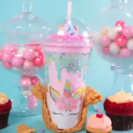 Bewaltz Unicorn Frosting Tumbler w/Straw - Strawberry