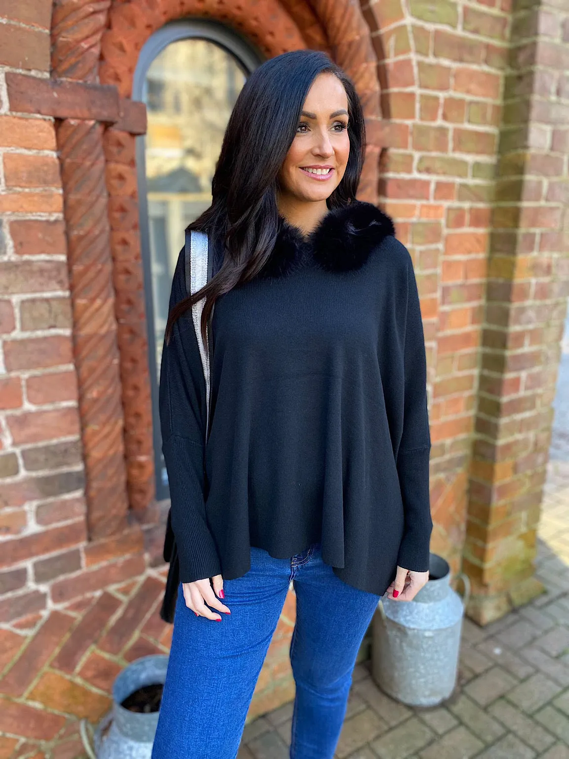 Black Faux Fur Collar Jumper Mya