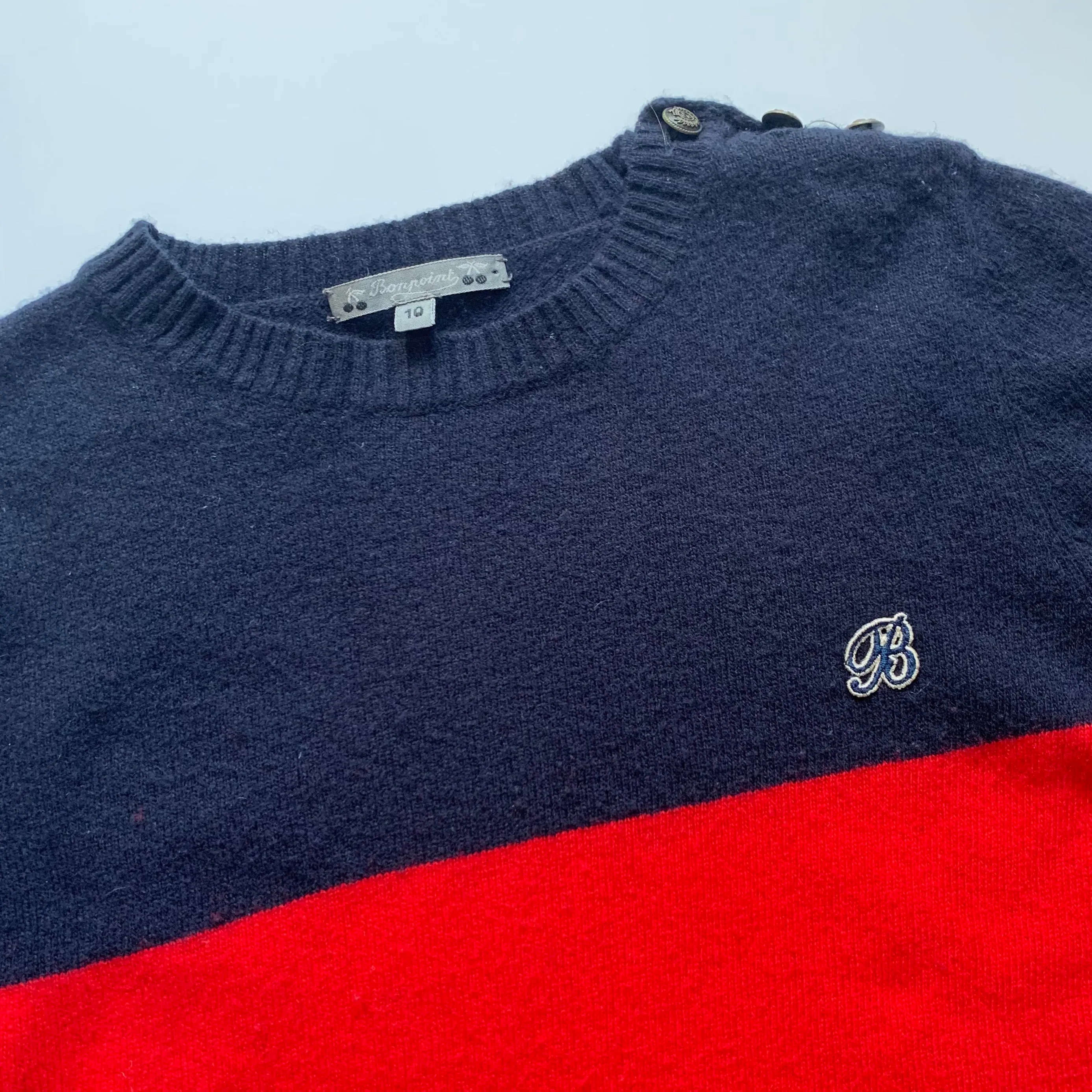 Bonpoint Navy And Red Wool Mix Jumper: 10 Years