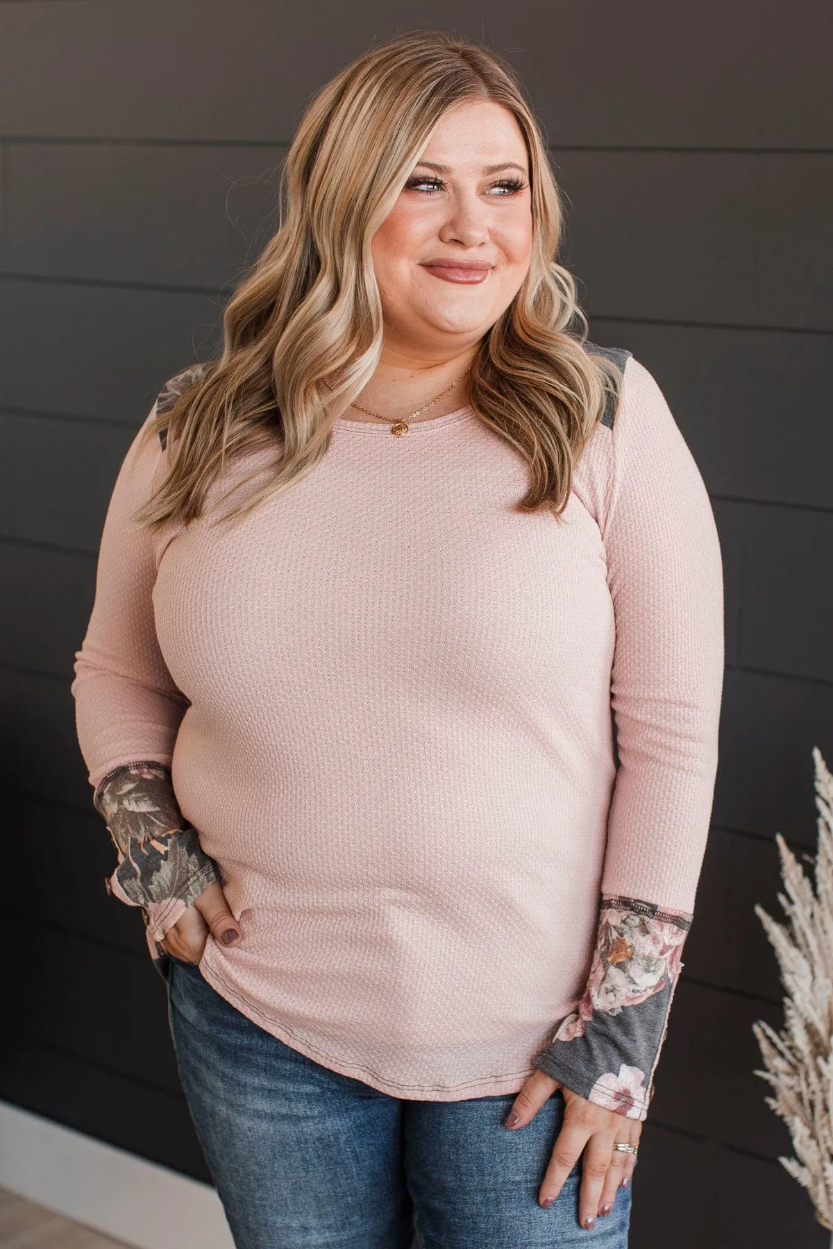 Brings Me Back Floral Knit Top- Blush & Charcoal