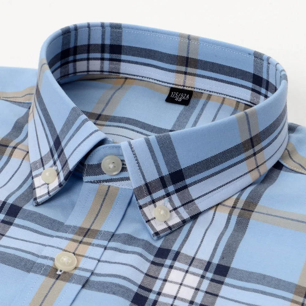 Brushed Plaid Heavy Cotton Long-sleeve Comfortable Shirt for Men