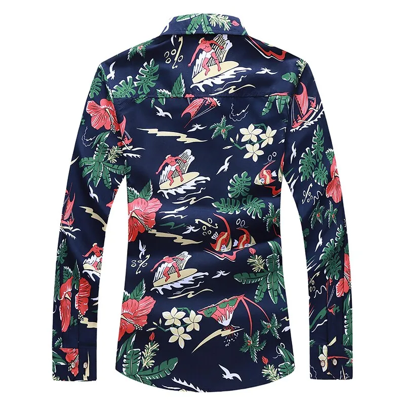 Casual Style Flower Printed Single Breasted Long Sleeve Shirt for Men