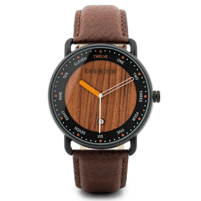 Casual Style Quartz Movement Waterproof Wooden Wristwatch for Men