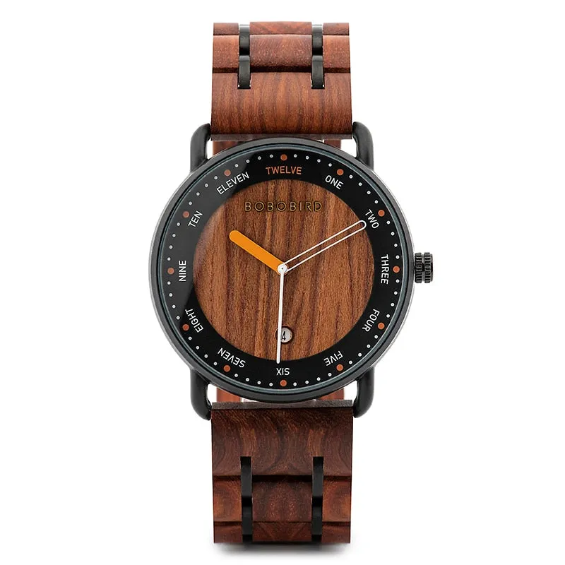 Casual Style Quartz Movement Waterproof Wooden Wristwatch for Men