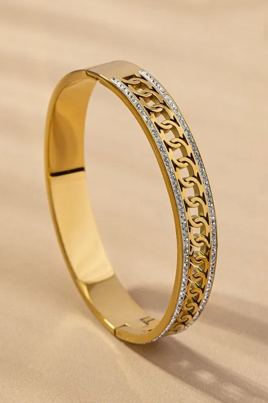 Chain Pattern Hinge Bangle Waterproof Stainless Steel