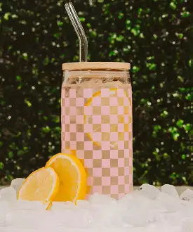 Checkered Can Glass - Pink