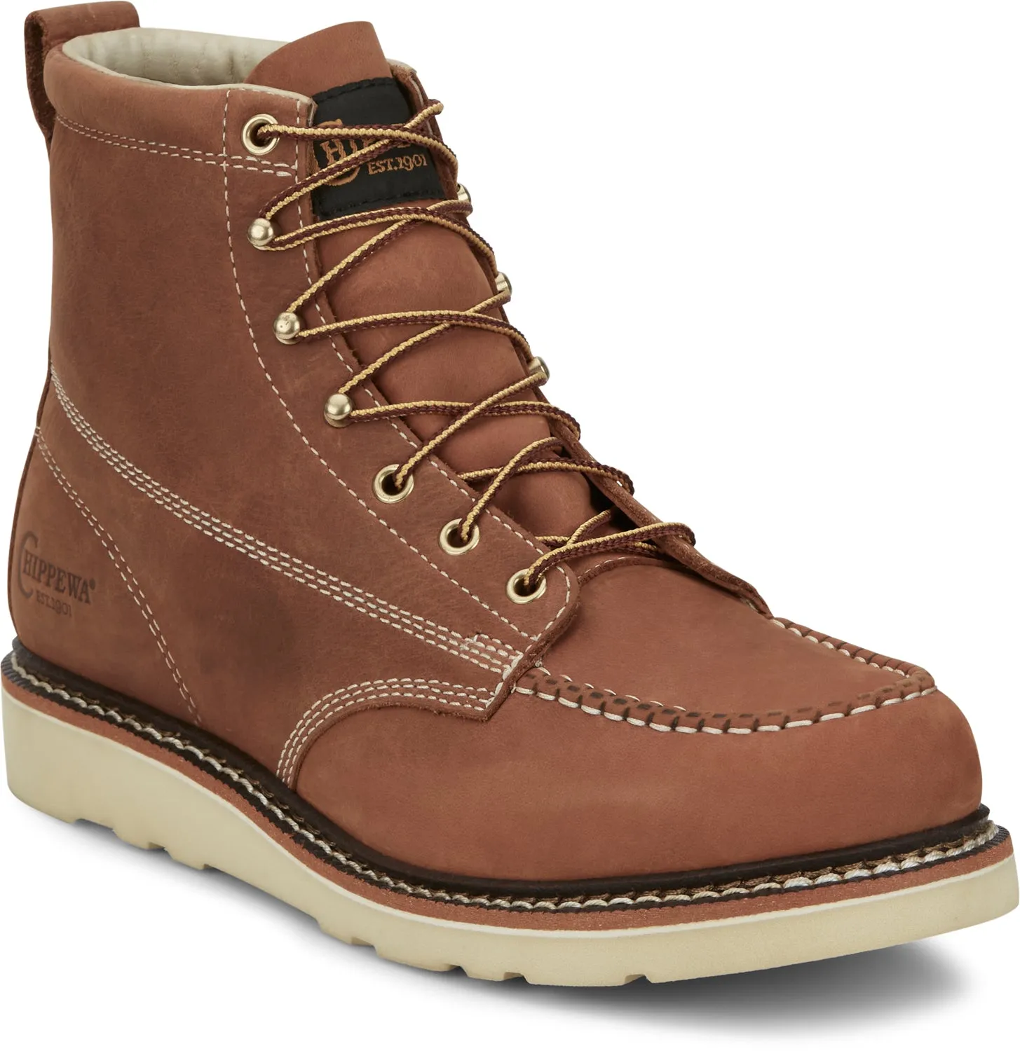 Chippewa Mens Edge Walker 6in Wedge Tobacco Tan Leather Work Boots