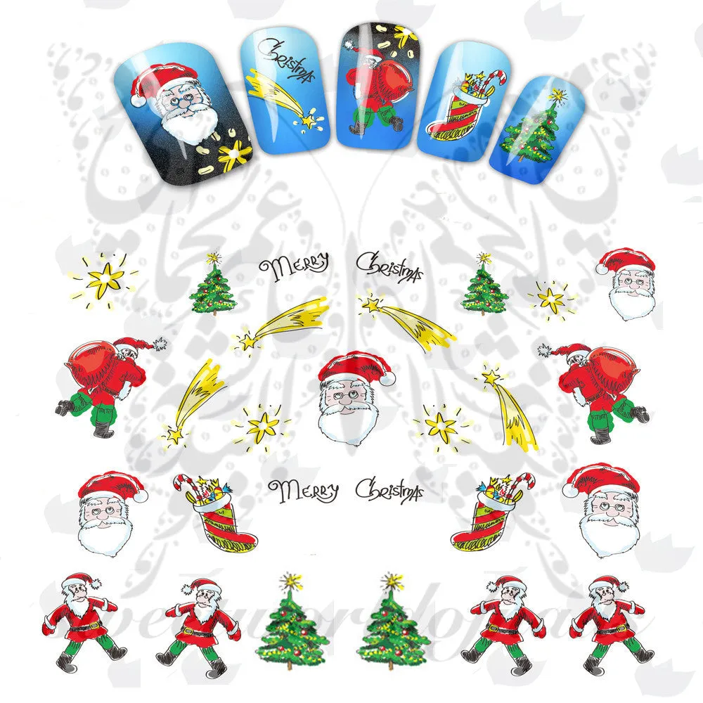 Christmas Nail Art Santa Claus Tree Water Decals Transfers Wraps