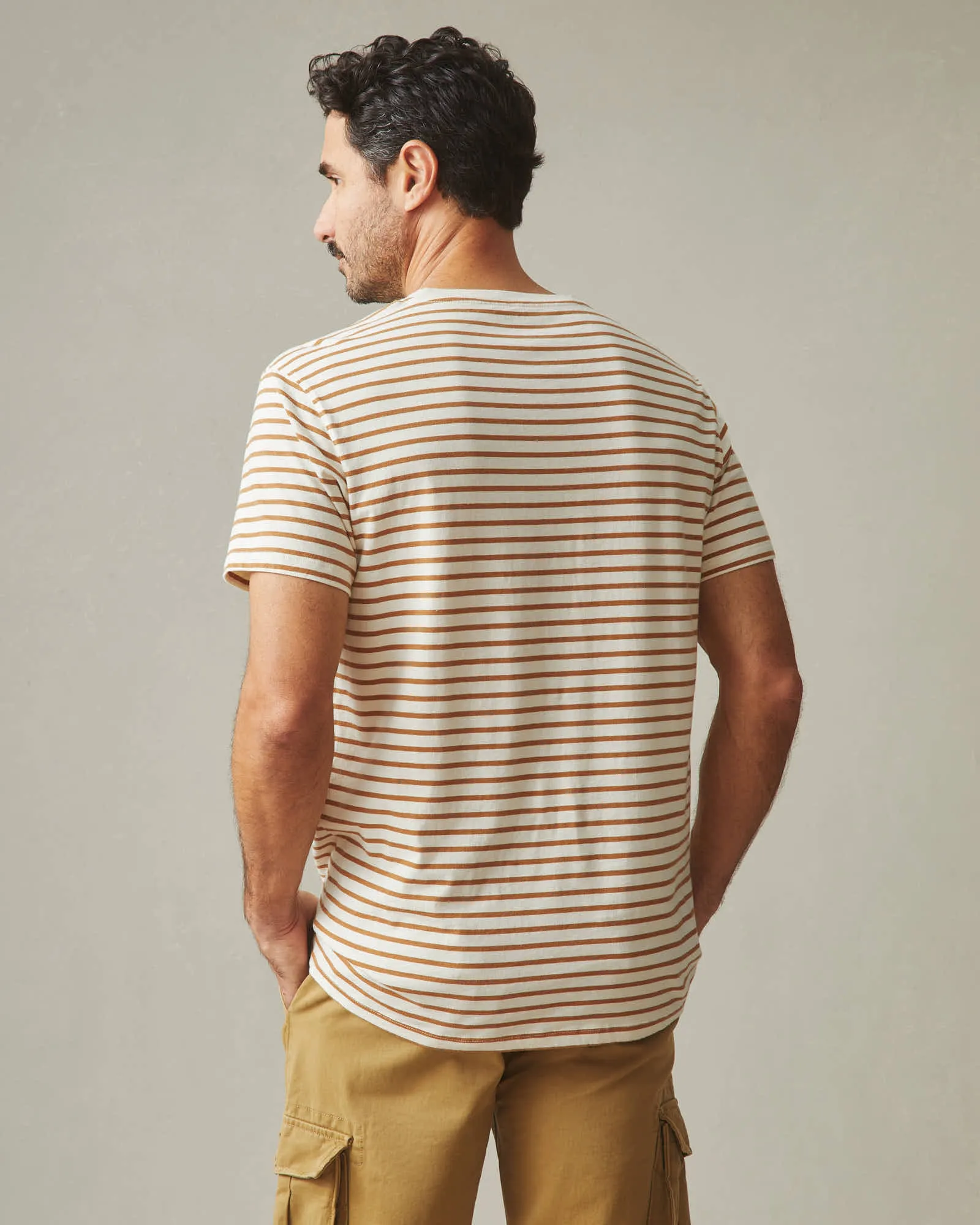 Classic Cotton Crew Tee Striped - Cashew Stripe