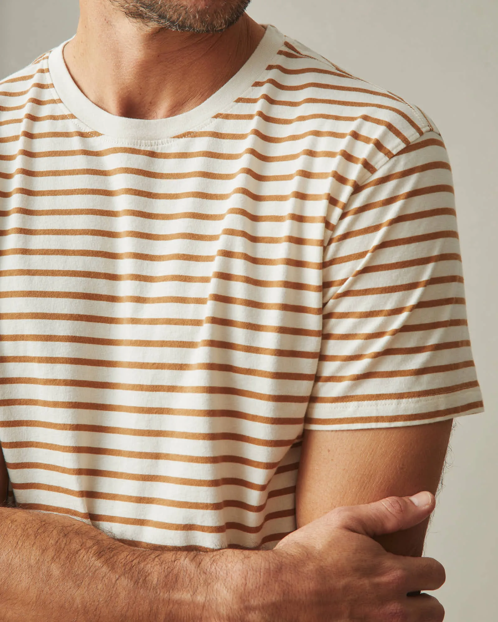 Classic Cotton Crew Tee Striped - Cashew Stripe