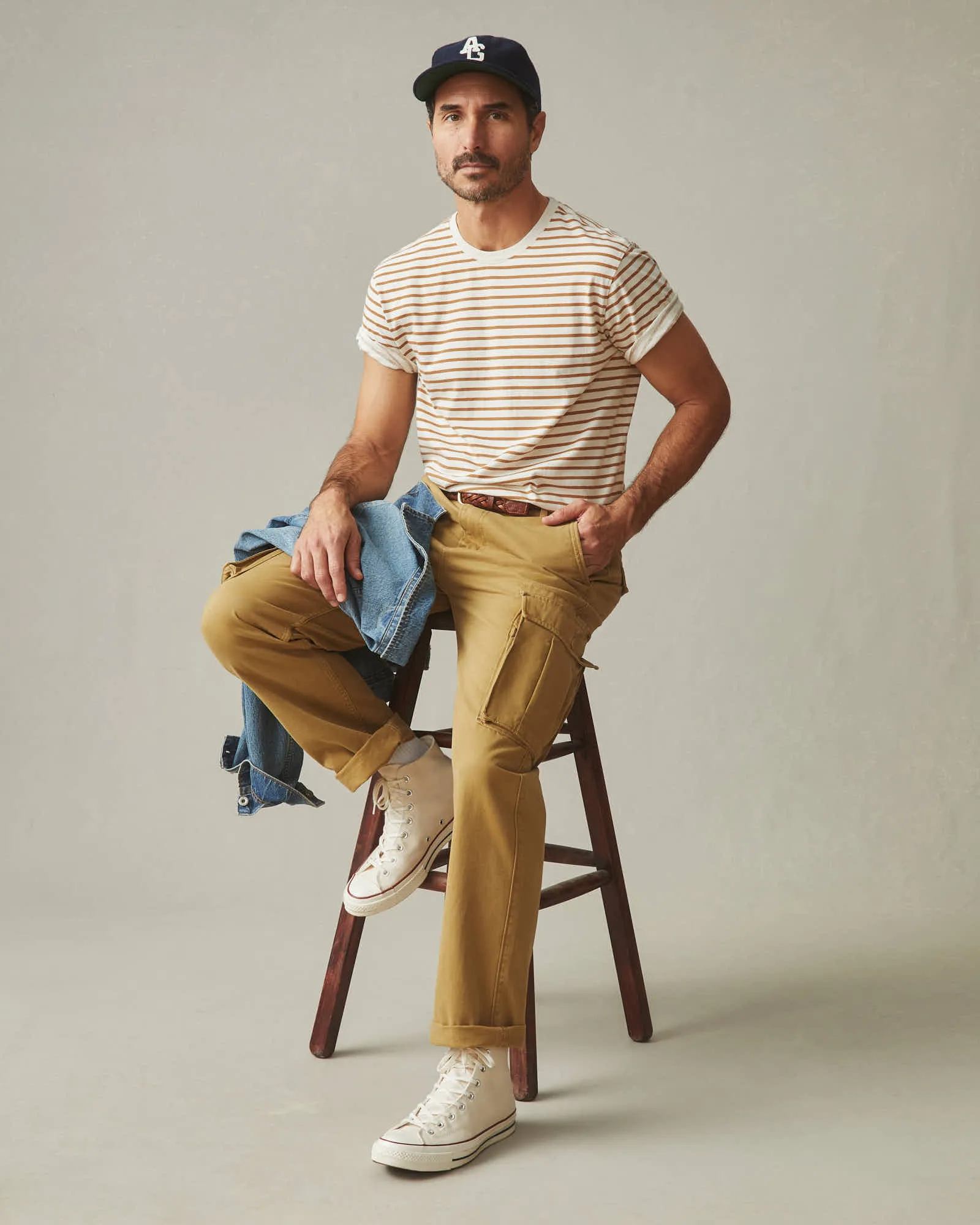 Classic Cotton Crew Tee Striped - Cashew Stripe