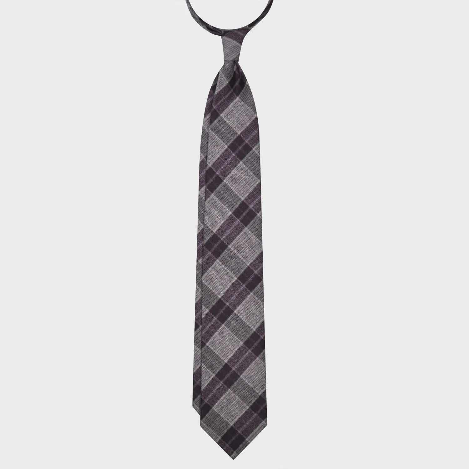 F.Marino Light Gauze Wool Tie 3 Folds Checks Purple