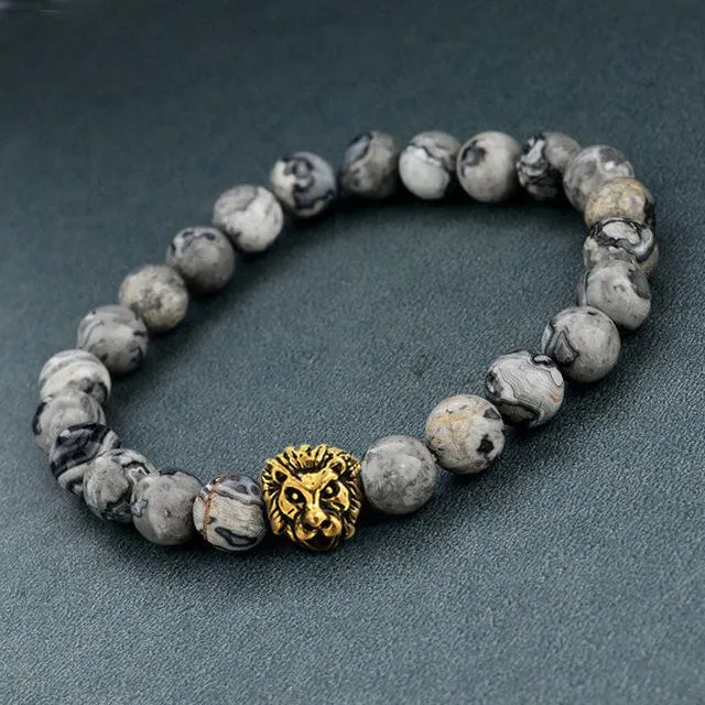 Gold Lion Strand Femme Beads with Natural Stone Bracelets for Women Men