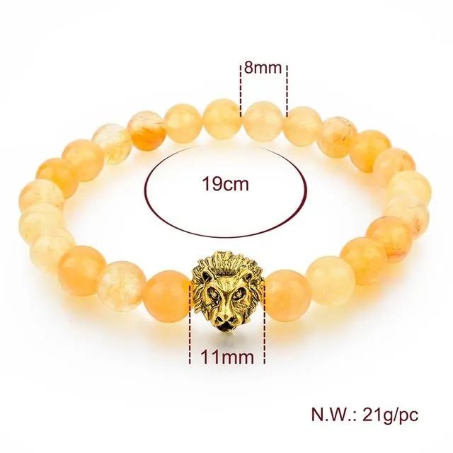 Gold Lion Strand Femme Beads with Natural Stone Bracelets for Women Men