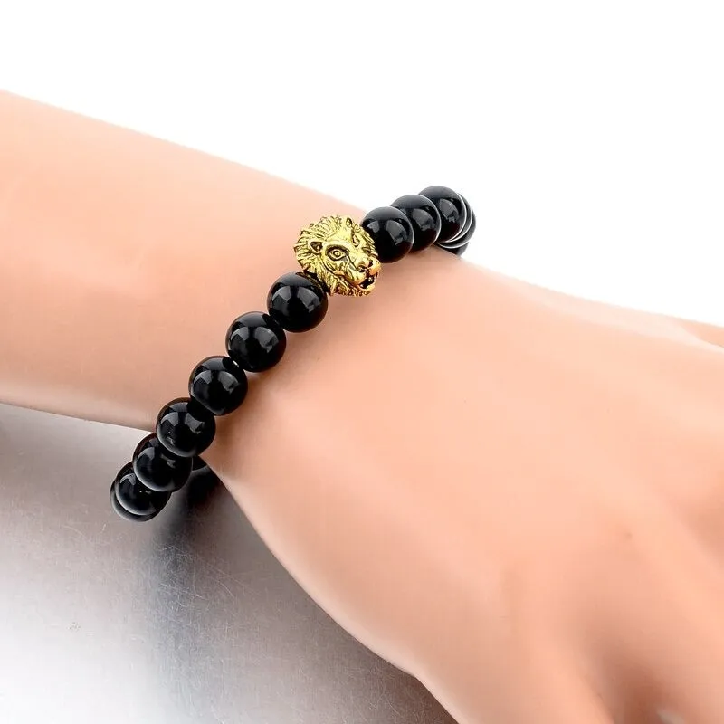 Gold Lion Strand Femme Beads with Natural Stone Bracelets for Women Men