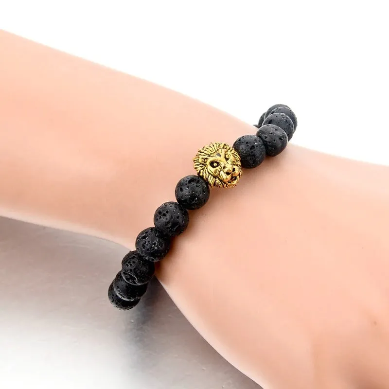 Gold Lion Strand Femme Beads with Natural Stone Bracelets for Women Men