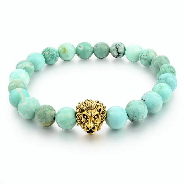 Gold Lion Strand Femme Beads with Natural Stone Bracelets for Women Men