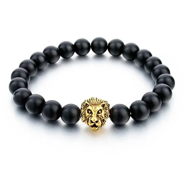 Gold Lion Strand Femme Beads with Natural Stone Bracelets for Women Men