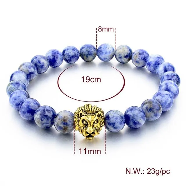 Gold Lion Strand Femme Beads with Natural Stone Bracelets for Women Men