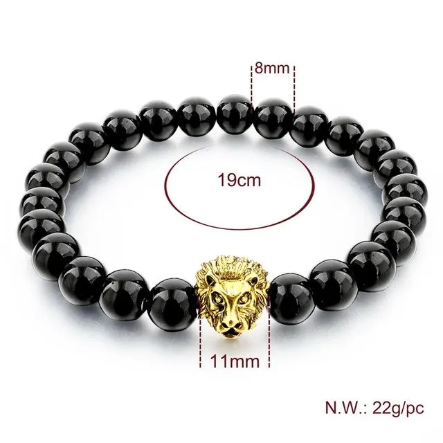 Gold Lion Strand Femme Beads with Natural Stone Bracelets for Women Men