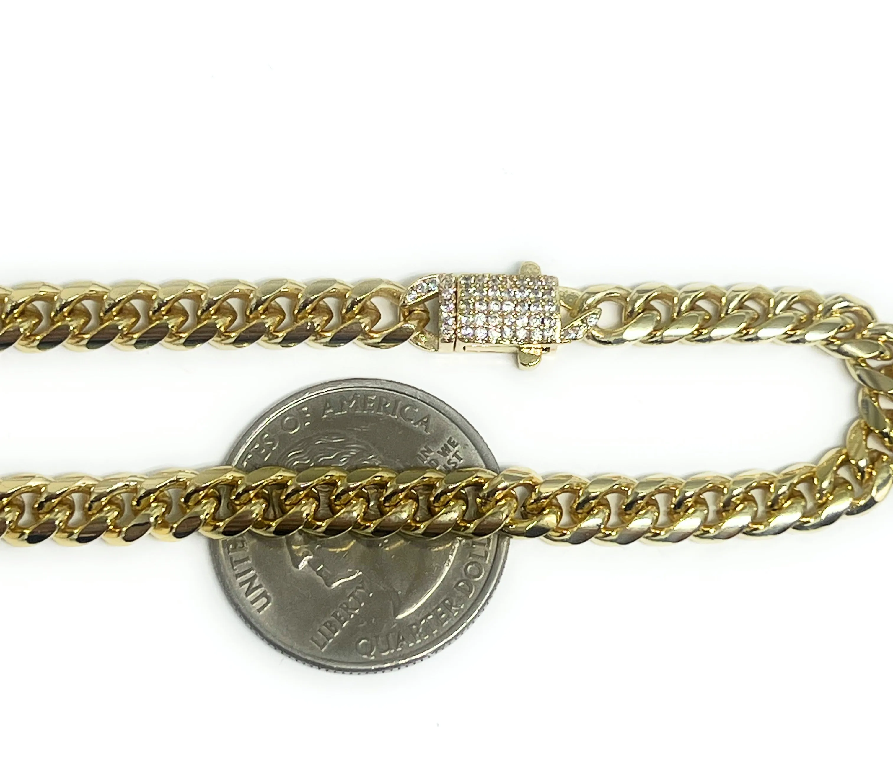 Gold Plated Miami Cuban Link CZ Box Lock Bracelet 7-9 INCH 6mm Width Esclava