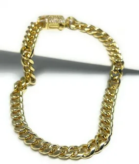 Gold Plated Miami Cuban Link CZ Box Lock Bracelet 7-9 INCH 6mm Width Esclava