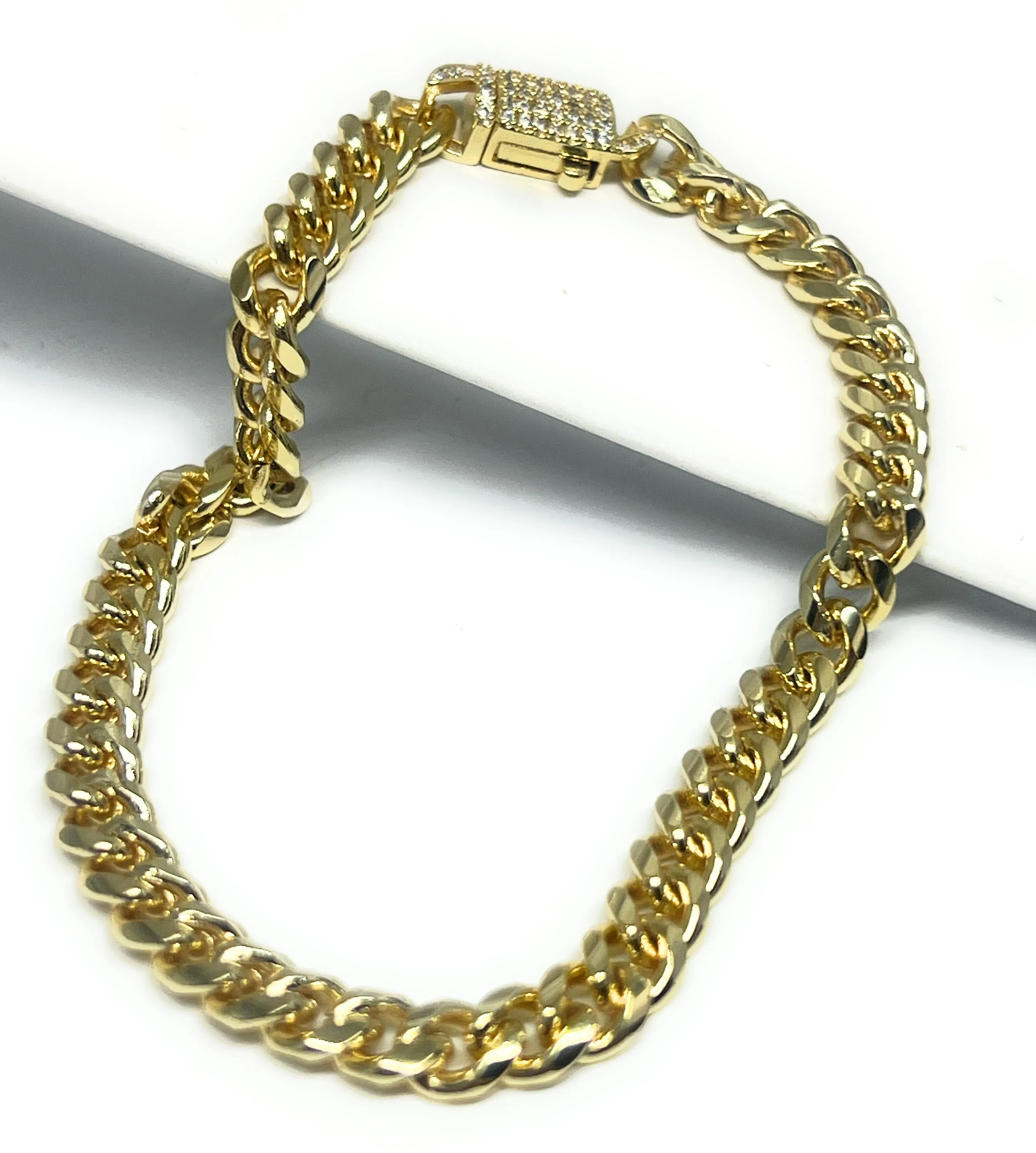 Gold Plated Miami Cuban Link CZ Box Lock Bracelet 7-9 INCH 6mm Width Esclava