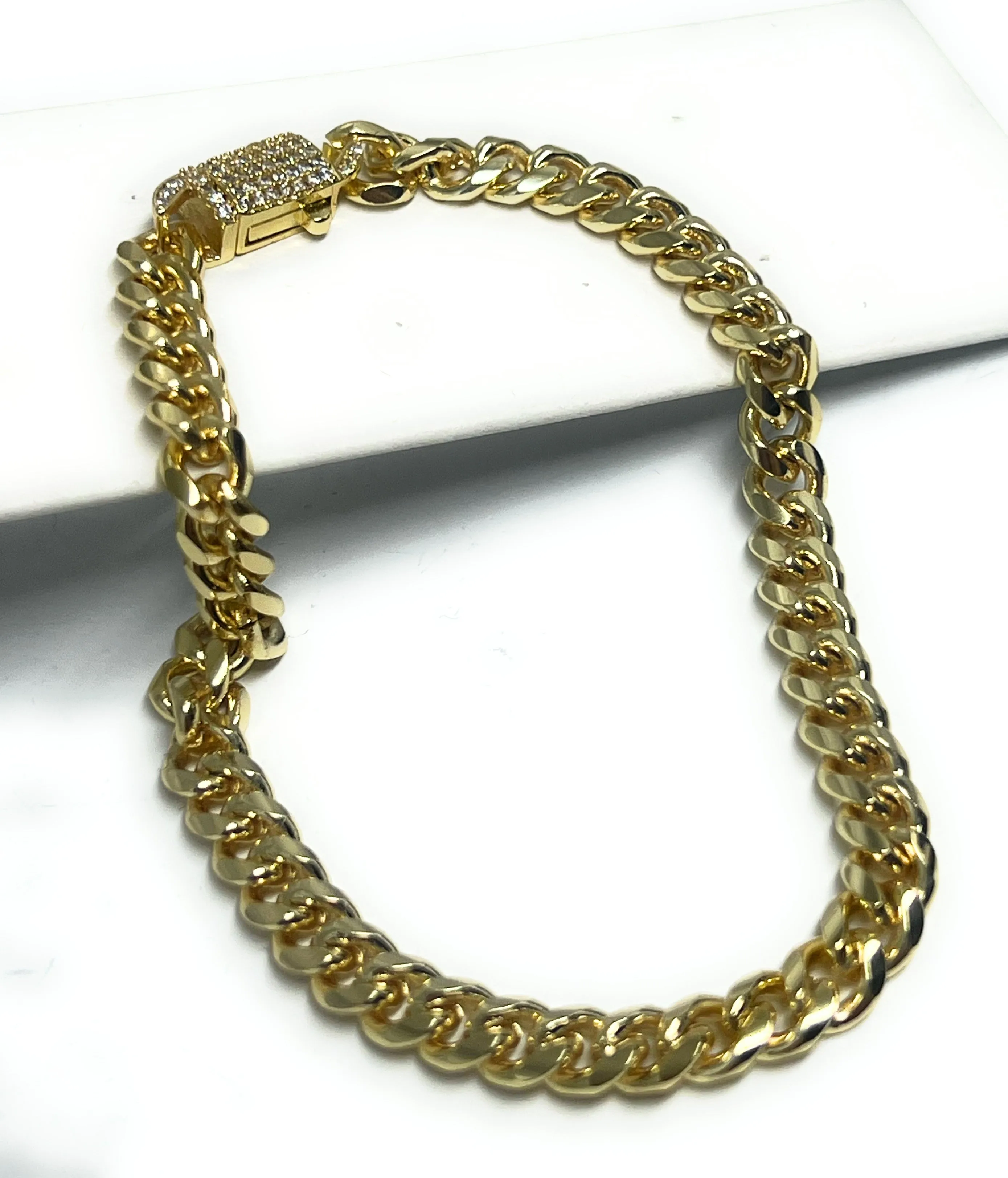 Gold Plated Miami Cuban Link CZ Box Lock Bracelet 7-9 INCH 6mm Width Esclava