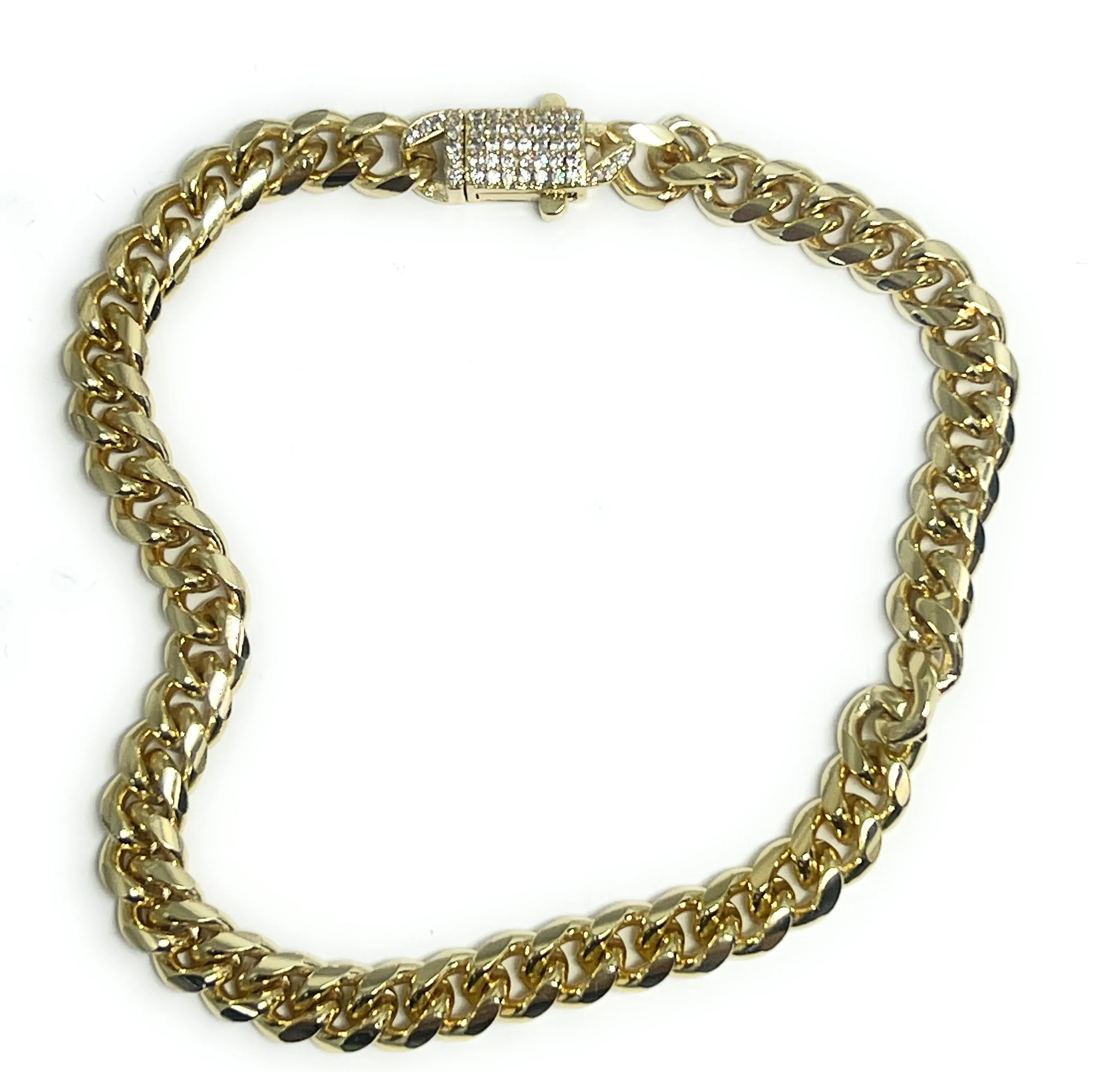 Gold Plated Miami Cuban Link CZ Box Lock Bracelet 7-9 INCH 6mm Width Esclava