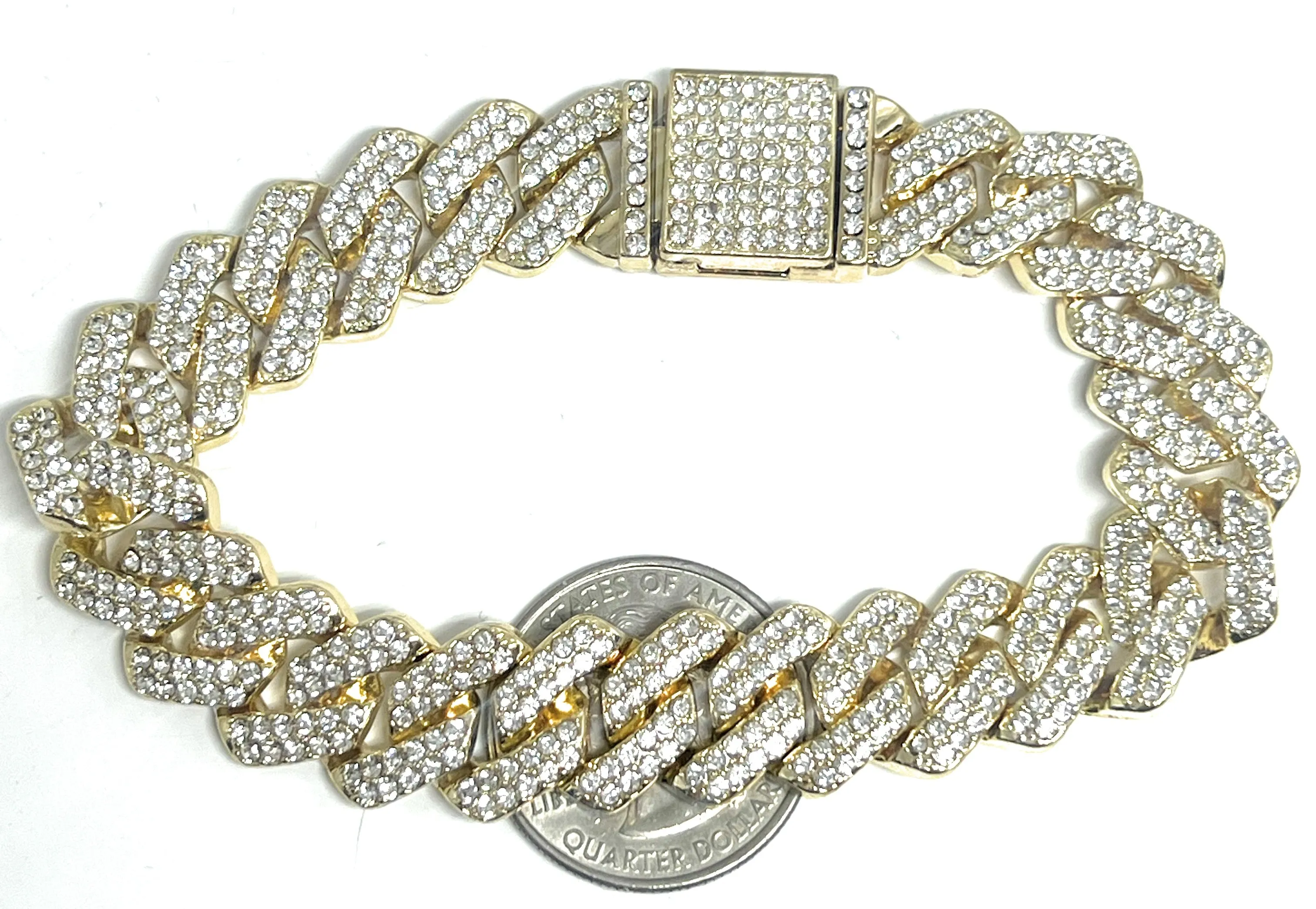 Gold Plated MIAMI CUBAN LINK EDGE ICED OUT CZ Bracelet 7-9 INCH 14MM Width