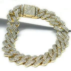 Gold Plated MIAMI CUBAN LINK EDGE ICED OUT CZ Bracelet 7-9 INCH 14MM Width