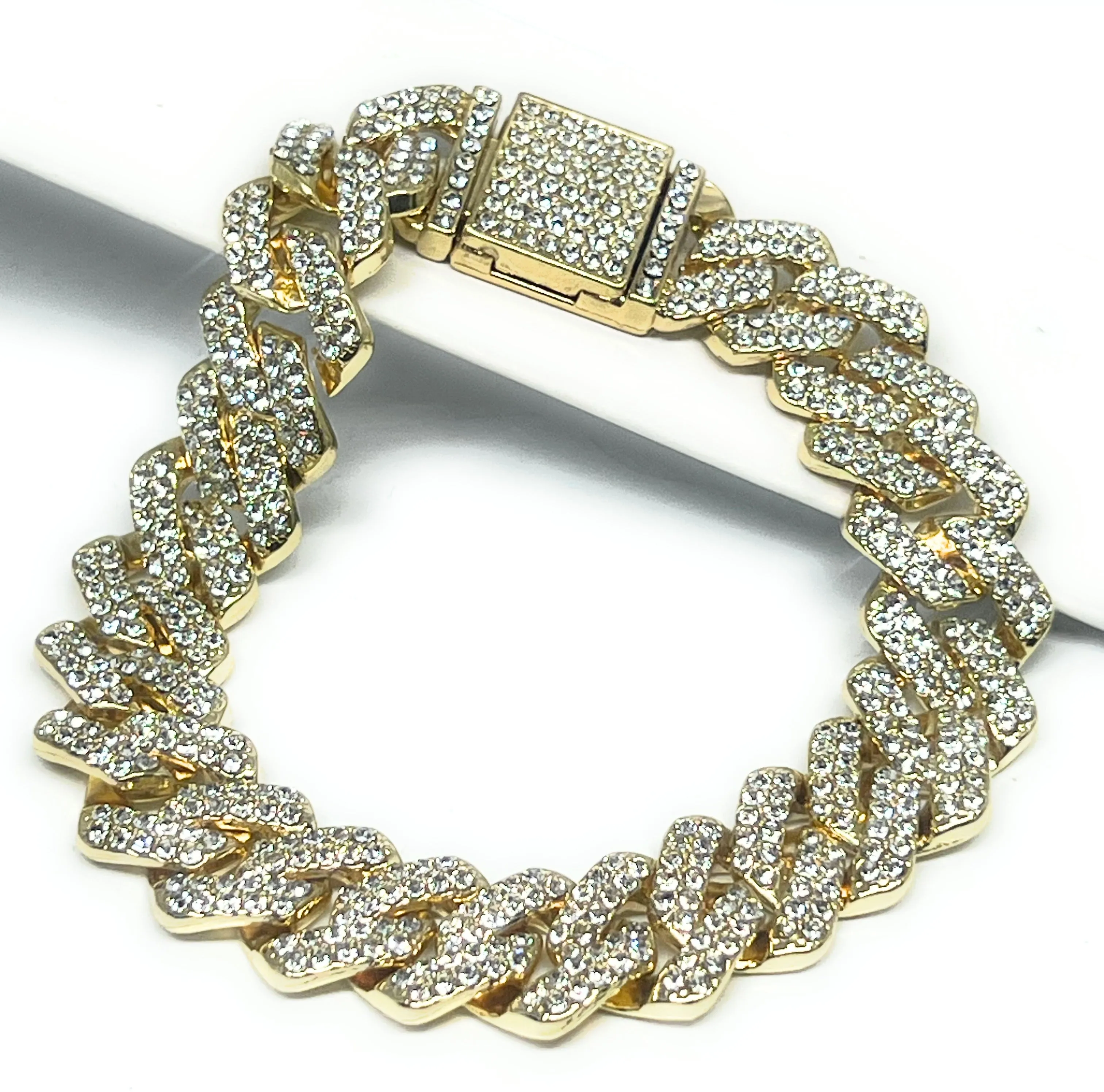 Gold Plated MIAMI CUBAN LINK EDGE ICED OUT CZ Bracelet 7-9 INCH 14MM Width